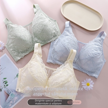 Sutien de alăptare pentru maternitate, din dantelă, fără arc, fără cusături, cupe subțiri modelate, închidere la spate cu patru rânduri