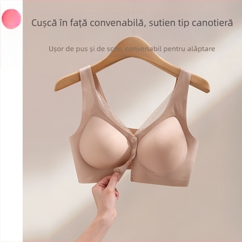 Sutien de alăptare cu închidere frontală, cupe modelate subțiri, fără fir metalic, material nylon, bretele fixe