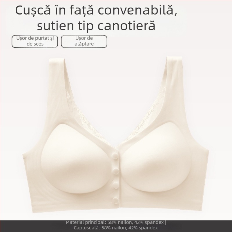 Sutien de alăptare cu închidere frontală, cupe modelate subțiri, fără fir metalic, material nylon, bretele fixe