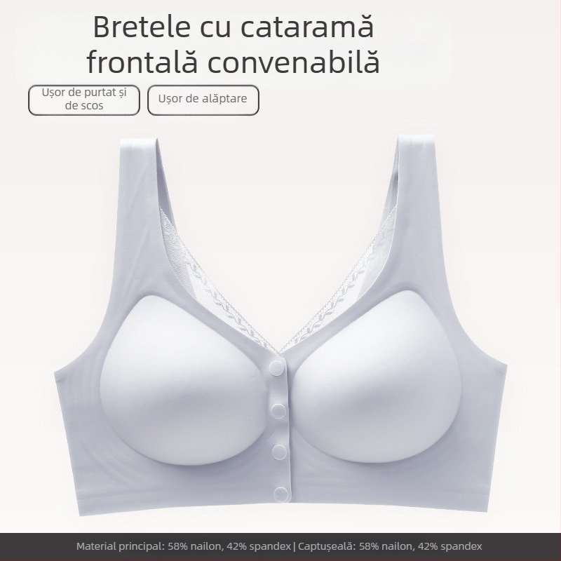 Sutien de alăptare cu închidere frontală, cupe modelate subțiri, fără fir metalic, material nylon, bretele fixe