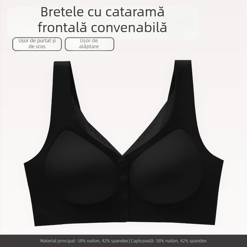 Sutien de alăptare cu închidere frontală, cupe modelate subțiri, fără fir metalic, material nylon, bretele fixe