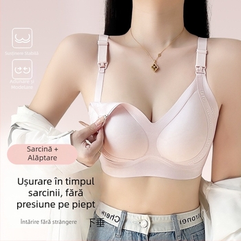 Sutien de alăptare fără cusături, design dintr-o bucată, bretele reglabile, cupe subțiri modelate, închidere spate cu patru rânduri de cârlige