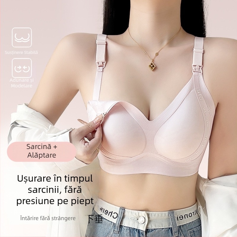Sutien de alăptare fără cusături, design dintr-o bucată, bretele reglabile, cupe subțiri modelate, închidere spate cu patru rânduri de cârlige