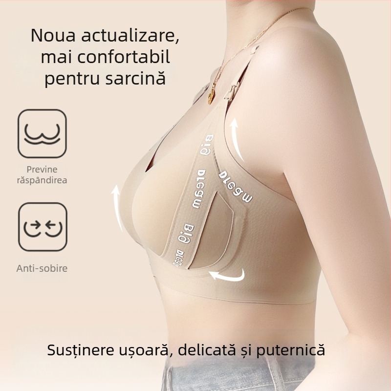 Sutien de alăptare fără cusături, design dintr-o bucată, bretele reglabile, cupe subțiri modelate, închidere spate cu patru rânduri de cârlige