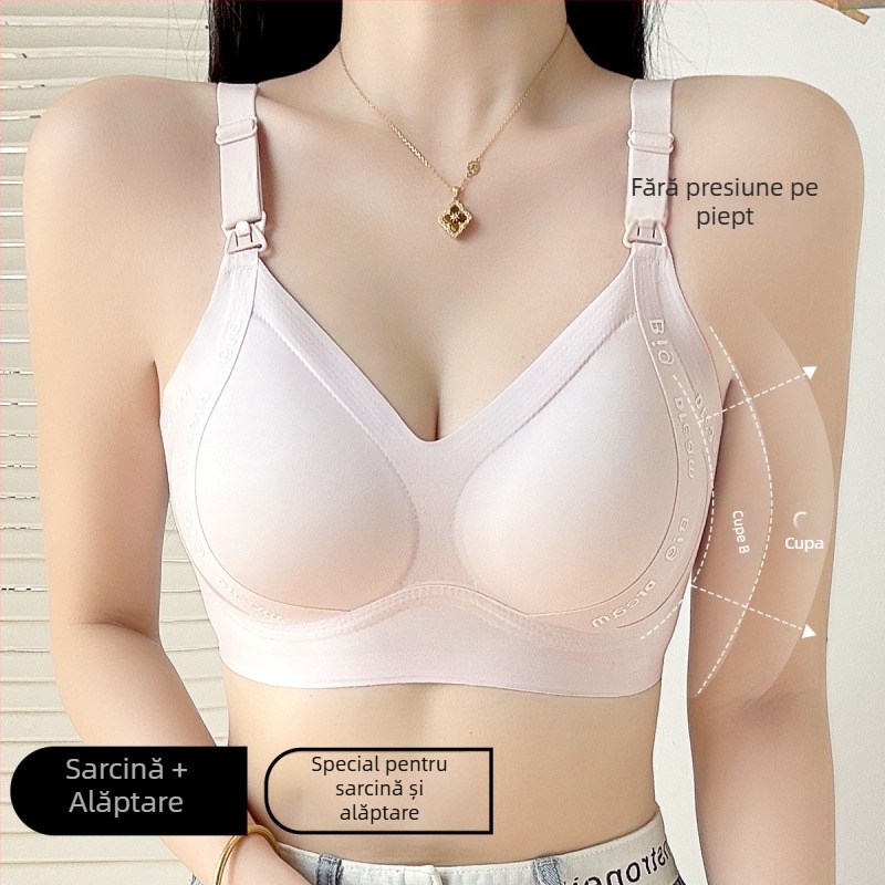 Sutien de alăptare fără cusături, design dintr-o bucată, bretele reglabile, cupe subțiri modelate, închidere spate cu patru rânduri de cârlige