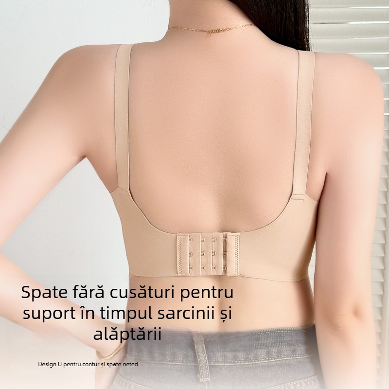 Sutien de alăptare fără cusături, design dintr-o bucată, bretele reglabile, cupe subțiri modelate, închidere spate cu patru rânduri de cârlige