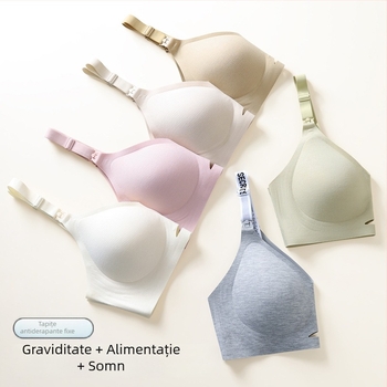Sutien de alăptare pentru sarcină, material antibacterian 7A, fără sârmă metalică, cupă completă, bretele detașabile, închidere la spate cu patru rânduri