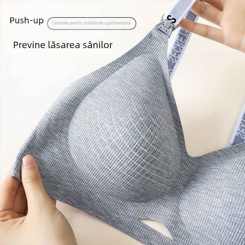 Sutien de alăptare pentru sarcină, material antibacterian 7A, fără sârmă metalică, cupă completă, bretele detașabile, închidere la spate cu patru rânduri