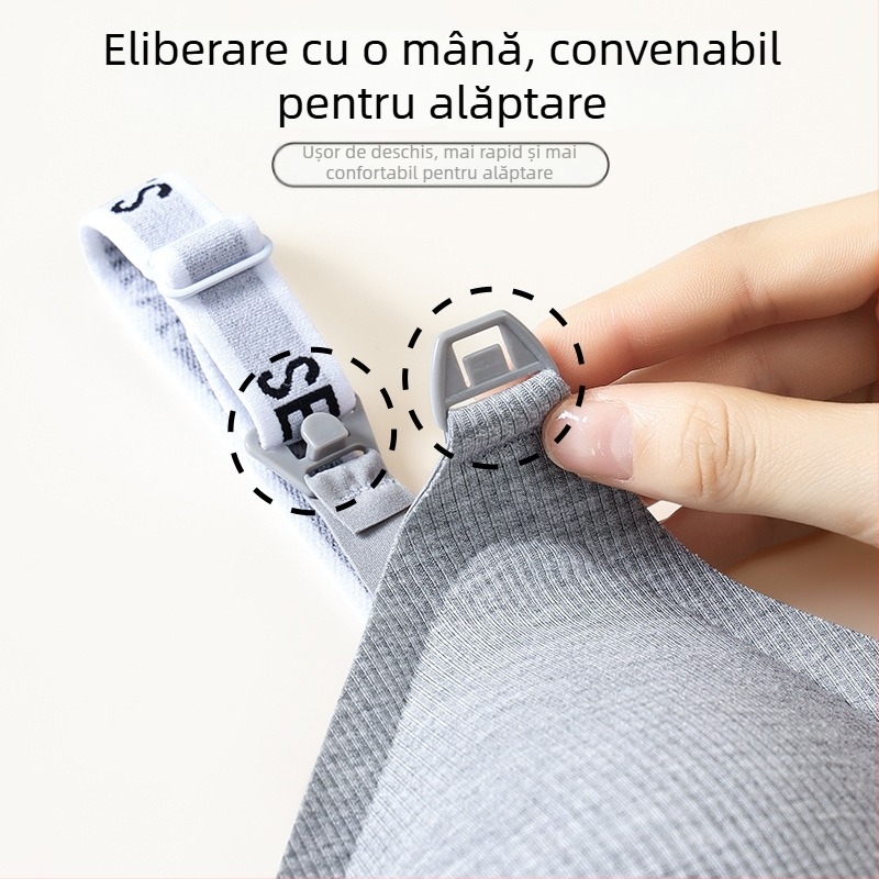 Sutien de alăptare pentru sarcină, material antibacterian 7A, fără sârmă metalică, cupă completă, bretele detașabile, închidere la spate cu patru rânduri