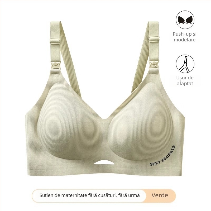 Sutien de alăptare pentru sarcină, material antibacterian 7A, fără sârmă metalică, cupă completă, bretele detașabile, închidere la spate cu patru rânduri