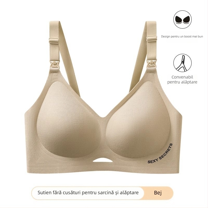 Sutien de alăptare pentru sarcină, material antibacterian 7A, fără sârmă metalică, cupă completă, bretele detașabile, închidere la spate cu patru rânduri