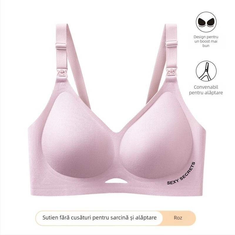 Sutien de alăptare pentru sarcină, material antibacterian 7A, fără sârmă metalică, cupă completă, bretele detașabile, închidere la spate cu patru rânduri