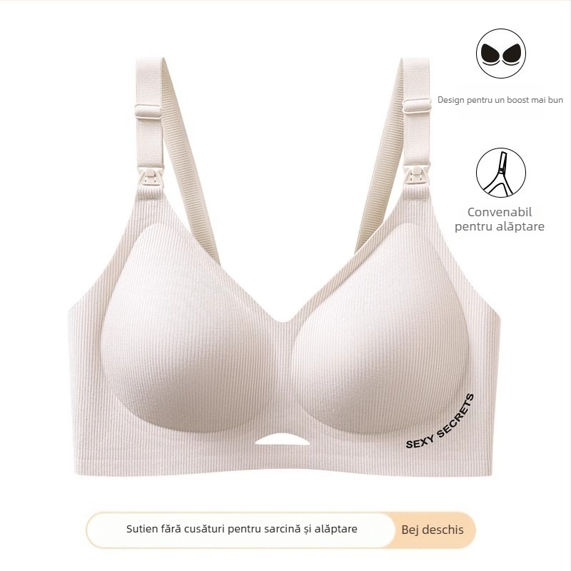 Sutien de alăptare pentru sarcină, material antibacterian 7A, fără sârmă metalică, cupă completă, bretele detașabile, închidere la spate cu patru rânduri
