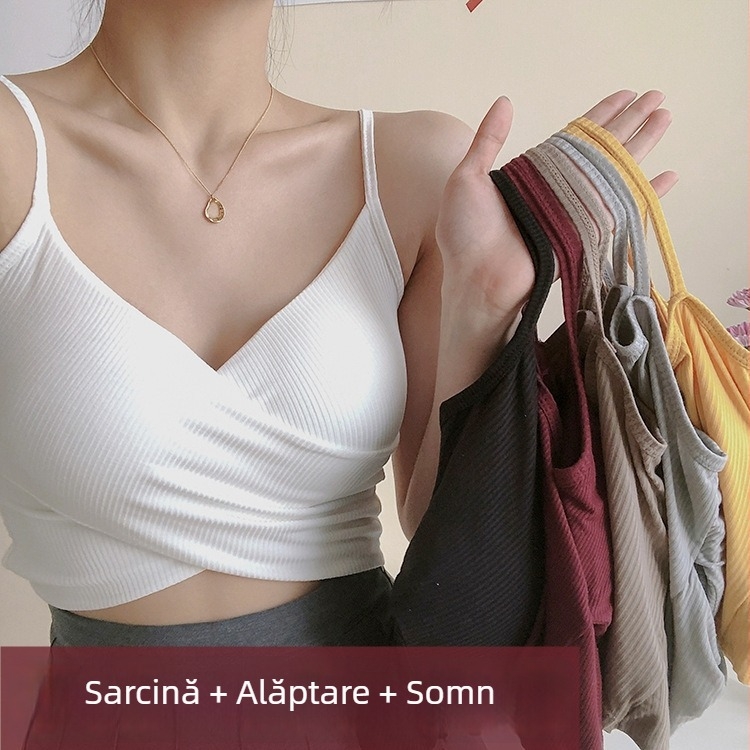 Sutien de alăptare din bumbac, pentru maternitate, cupe nemoldate, bretele duble, design dintr-o bucată