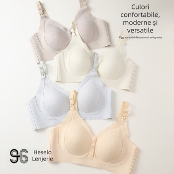 Sutien de alăptare din dantelă, nailon, cupe subțiri, bretele fixe, închidere cu patru rânduri la spate