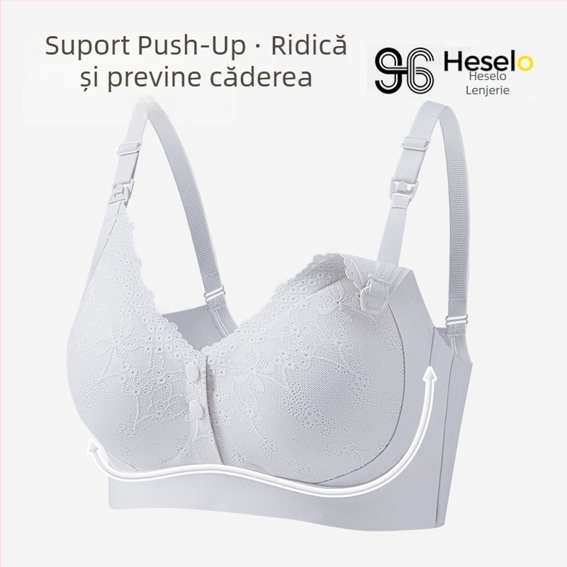 Sutien de alăptare din dantelă, nailon, cupe subțiri, bretele fixe, închidere cu patru rânduri la spate