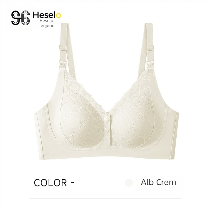 Sutien de alăptare din dantelă, nailon, cupe subțiri, bretele fixe, închidere cu patru rânduri la spate