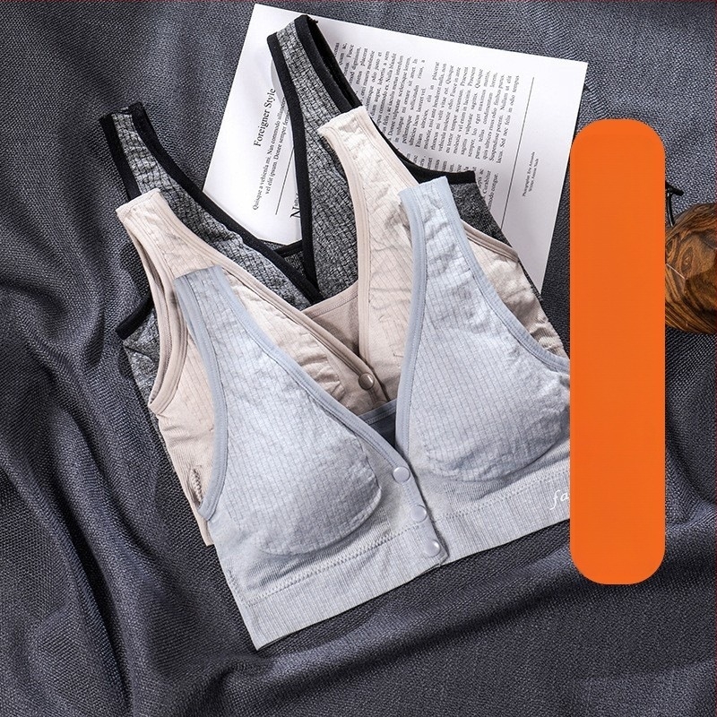 Sutien de alăptare pentru maternitate, cu nasturi în față, fără cusături, fără fir, cu pernuțe detașabile pentru sân și bretele duble fixe