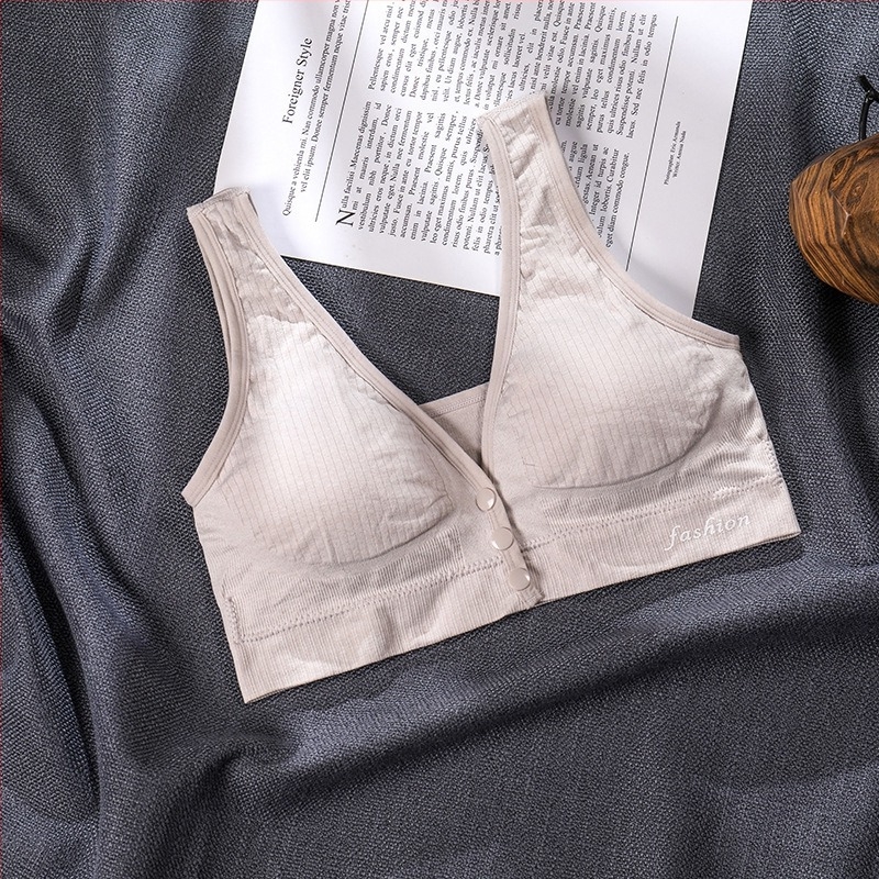 Sutien de alăptare pentru maternitate, cu nasturi în față, fără cusături, fără fir, cu pernuțe detașabile pentru sân și bretele duble fixe