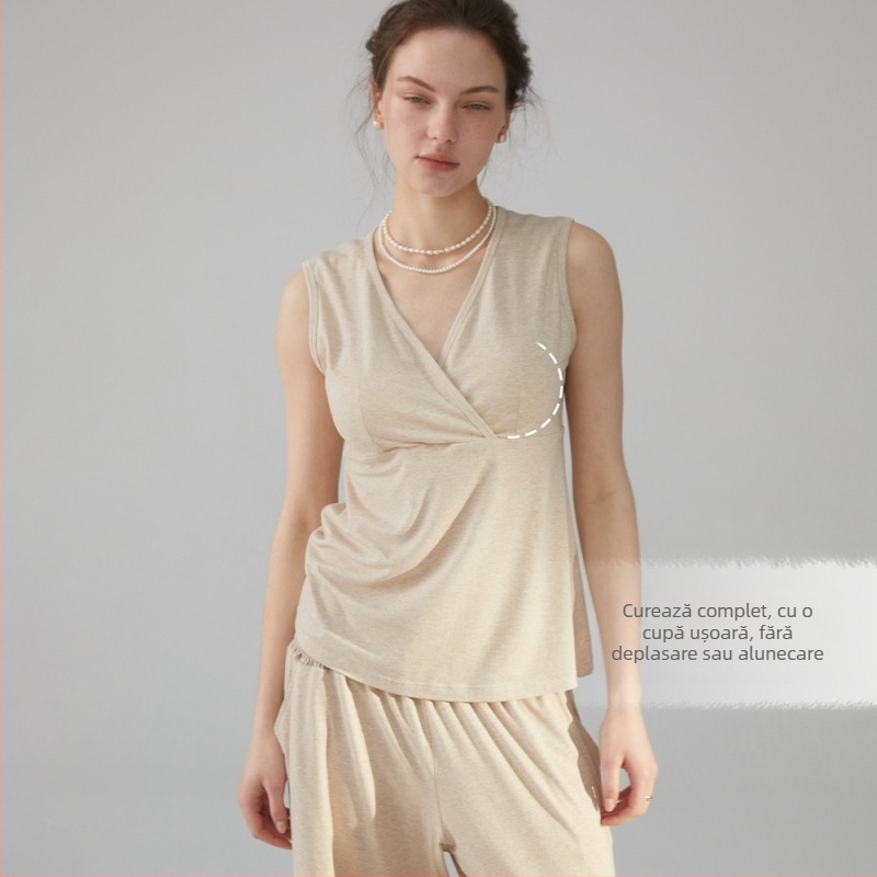 Set de alăptare și maternitate: top fără mâneci și șorturi, fibre de bambus 50–70%, respirabil, loungewear de vară în stil Nordic