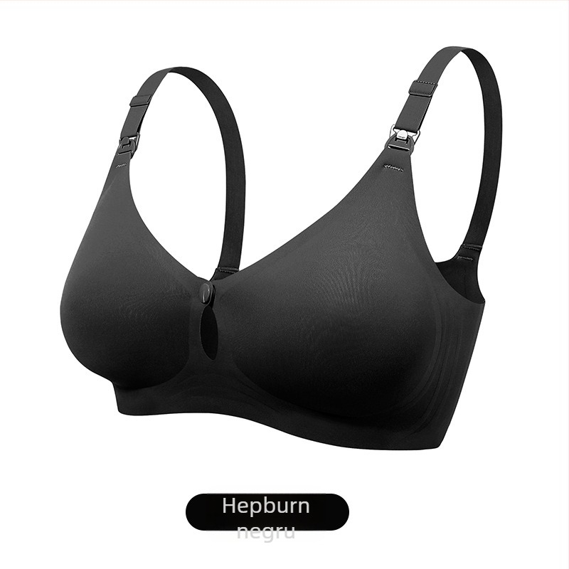 Sutien de alăptare pentru lactație și sarcină, cu bretele fixe duble, cupe modelate subțiri, închidere la spate cu patru rânduri de cârlige, material nylon