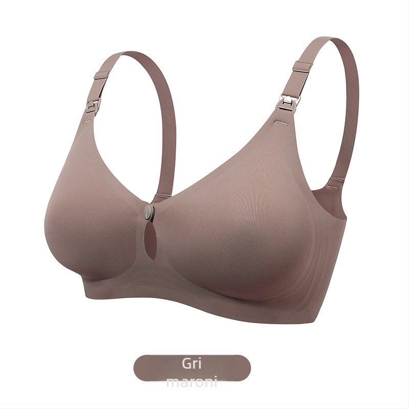 Sutien de alăptare pentru lactație și sarcină, cu bretele fixe duble, cupe modelate subțiri, închidere la spate cu patru rânduri de cârlige, material nylon