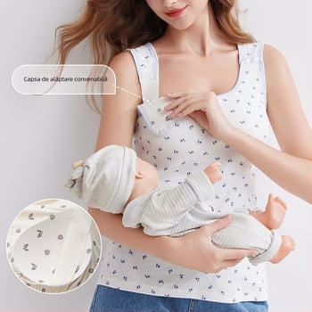 Top de alăptare pentru femei însărcinate, strat de bază subțire de vară, îmbrăcăminte maternă postnatală, fără sutien, poate fi purtat și în exterior, 90–95% bumbac