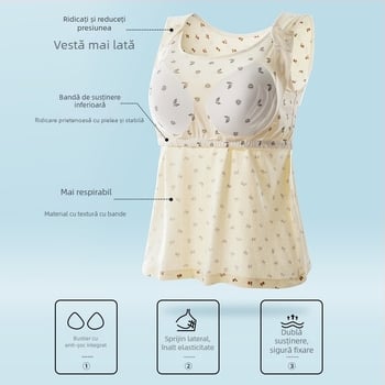 Top de alăptare pentru femei însărcinate, strat de bază subțire de vară, îmbrăcăminte maternă postnatală, fără sutien, poate fi purtat și în exterior, 90–95% bumbac