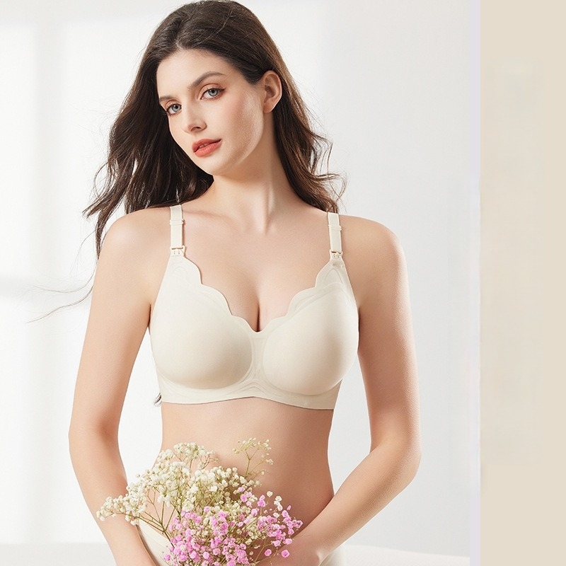Sutien matern pentru alăptare cupe fine modelate, căptușeală din nailon 50–70%, bretele fixe în perechi, fără arc, închidere din spate cu trei rânduri de cârlige, potrivit pentru întreaga sarcină și alăptare