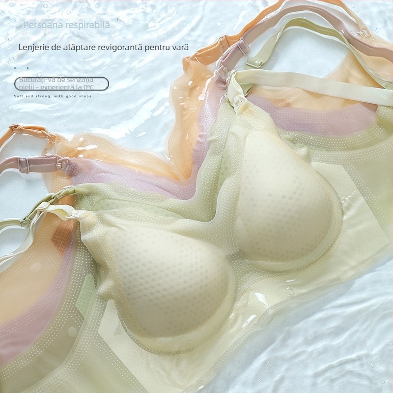 Sutien de alăptare, fără sârmă metalică, fără cusături, material ice silk, cupe subțiri model, bretele fixe duble