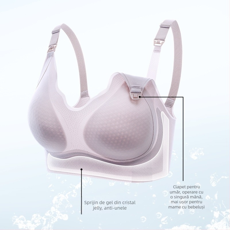 Sutien de alăptare, fără sârmă metalică, fără cusături, material ice silk, cupe subțiri model, bretele fixe duble