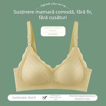 Sutien de alăptare cu dantelă, material nylon, cupe ușor modelate, bretele fixe duble, susținere pentru lactație.