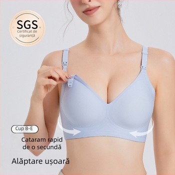 Sutien de alăptare cu susținere moale și design anti-cădere, cupe modelate subțiri, fără sârmă, material nylon, patru rânduri de închidere la spate, pentru toate etapele alăptării