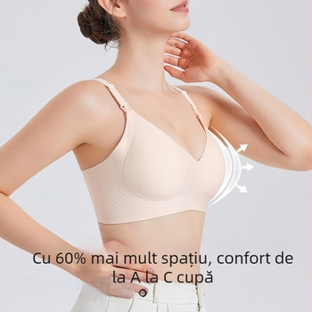 Sutien de alăptare cu susținere moale și design anti-cădere, cupe modelate subțiri, fără sârmă, material nylon, patru rânduri de închidere la spate, pentru toate etapele alăptării