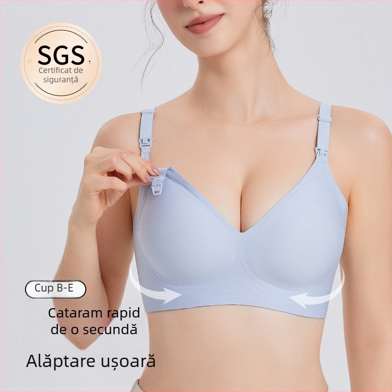 Sutien de alăptare cu susținere moale și design anti-cădere, cupe modelate subțiri, fără sârmă, material nylon, patru rânduri de închidere la spate, pentru toate etapele alăptării