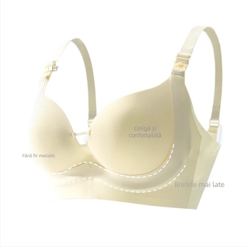 Sutien de alăptare pentru vară — țesătură Spandex, căptușeală 80–90% poliester, bretele fixe duble, cupe subțiri modelate, fără inel metalic