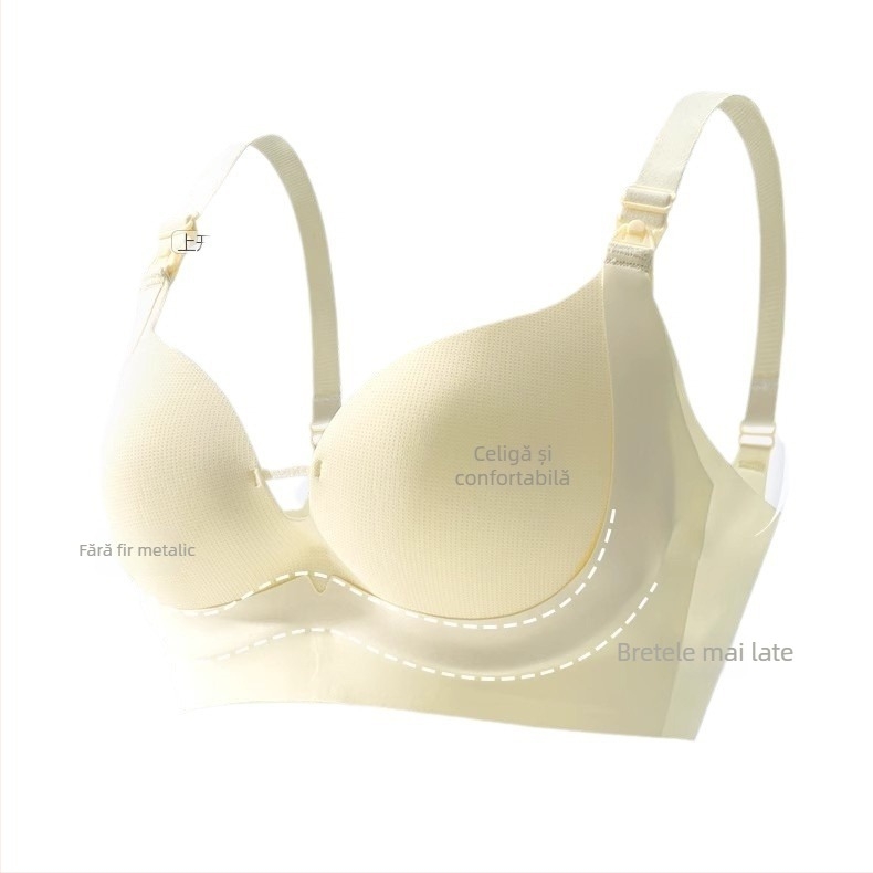 Sutien de alăptare pentru vară — țesătură Spandex, căptușeală 80–90% poliester, bretele fixe duble, cupe subțiri modelate, fără inel metalic