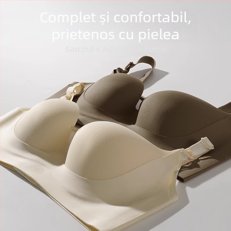 Sutien de alăptare pentru vară — țesătură Spandex, căptușeală 80–90% poliester, bretele fixe duble, cupe subțiri modelate, fără inel metalic