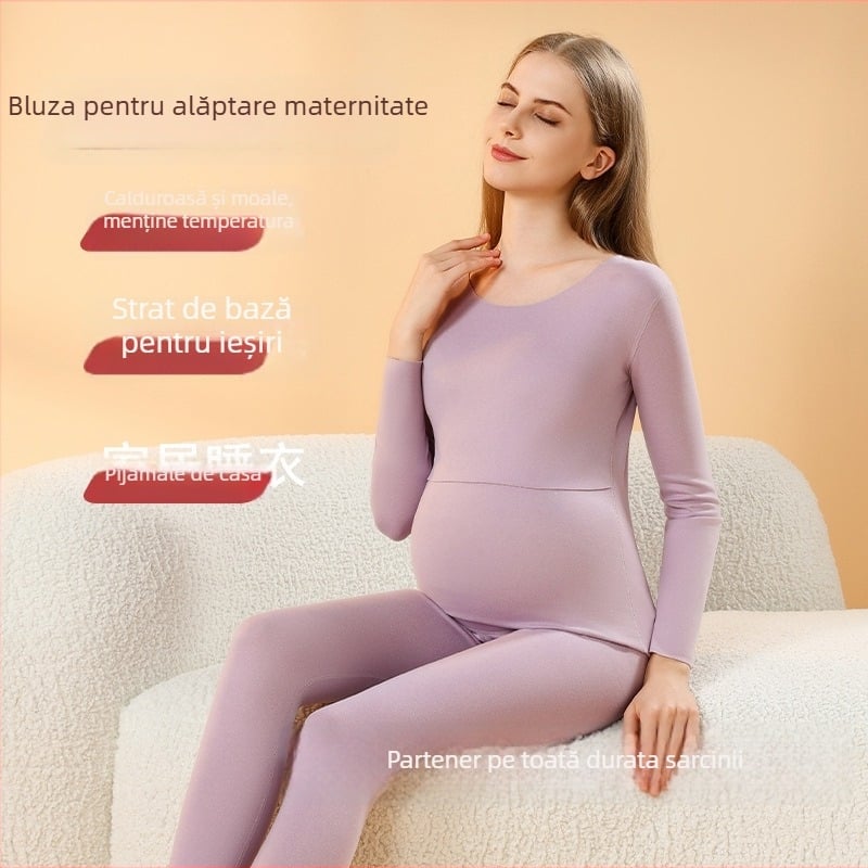 Top termic matern pentru alăptat, pulover cu mâneci lungi, poliester 90–95%, țesătură groasă 251–300 g/m², toamnă-iarnă