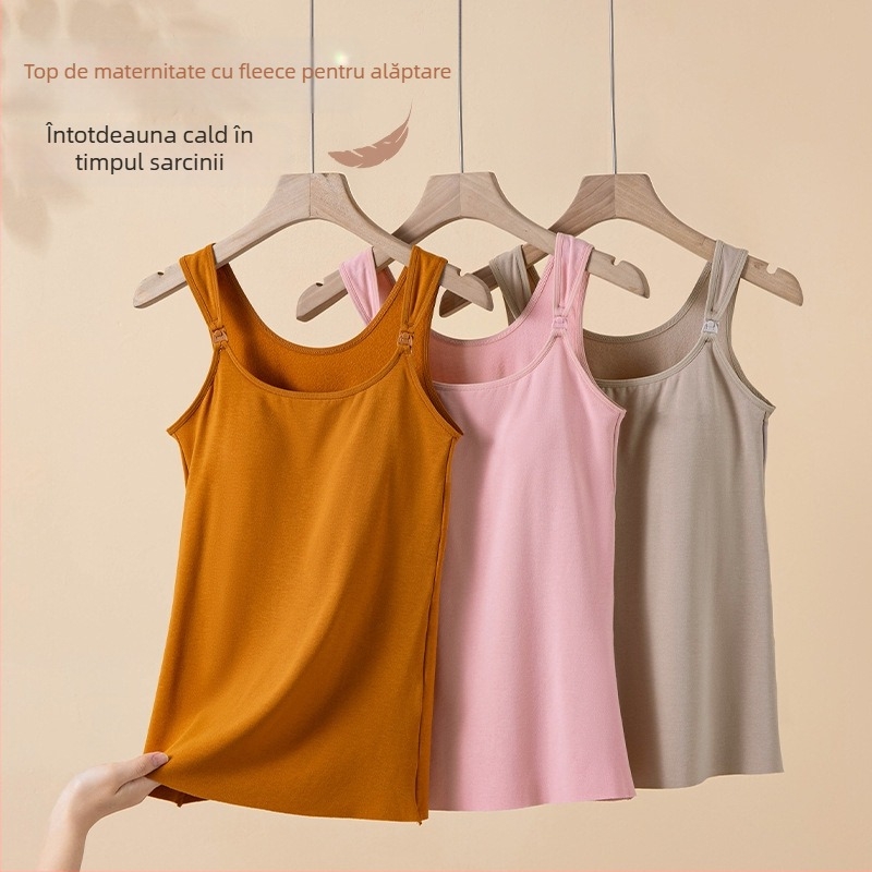 Top de alăptare pentru sarcină și postpartum, fără mâneci, cu căptușeală de fleece, din viscoză, pentru iarnă