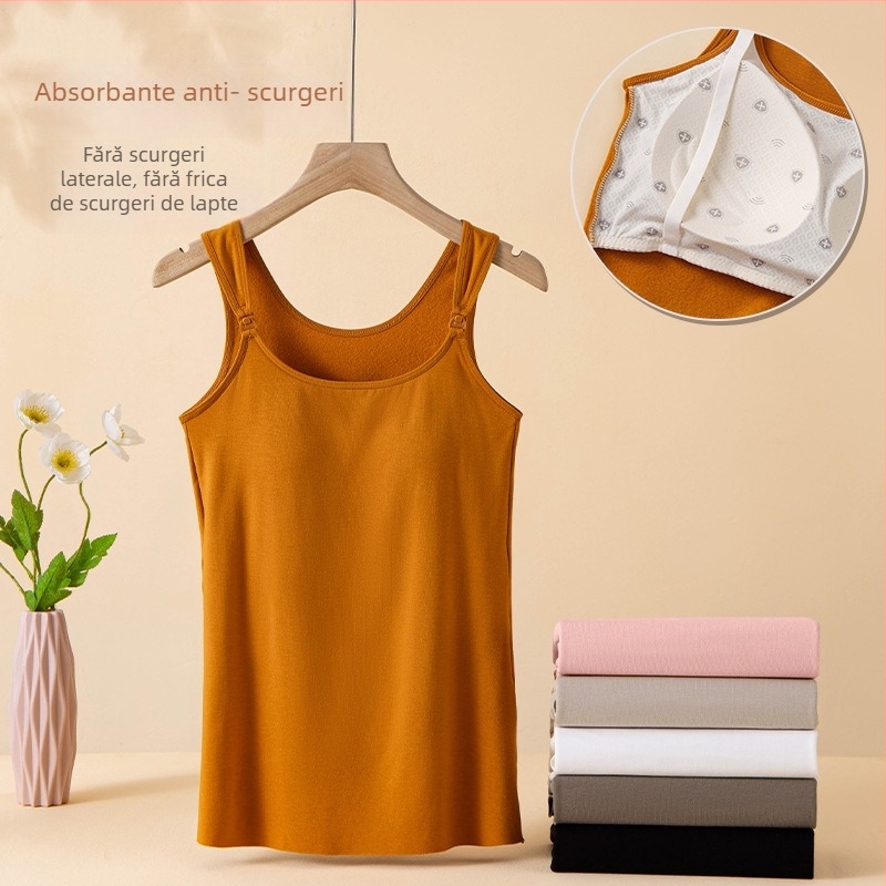 Top de alăptare pentru sarcină și postpartum, fără mâneci, cu căptușeală de fleece, din viscoză, pentru iarnă