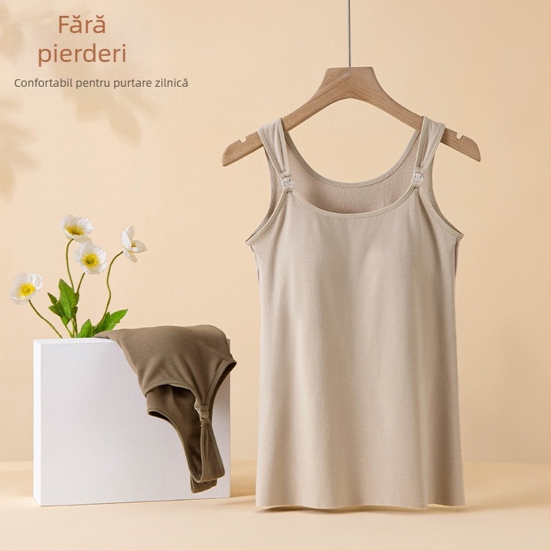 Top de alăptare pentru sarcină și postpartum, fără mâneci, cu căptușeală de fleece, din viscoză, pentru iarnă