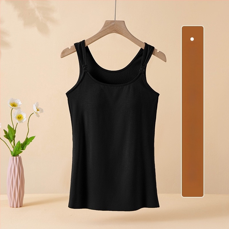 Top de alăptare pentru sarcină și postpartum, fără mâneci, cu căptușeală de fleece, din viscoză, pentru iarnă