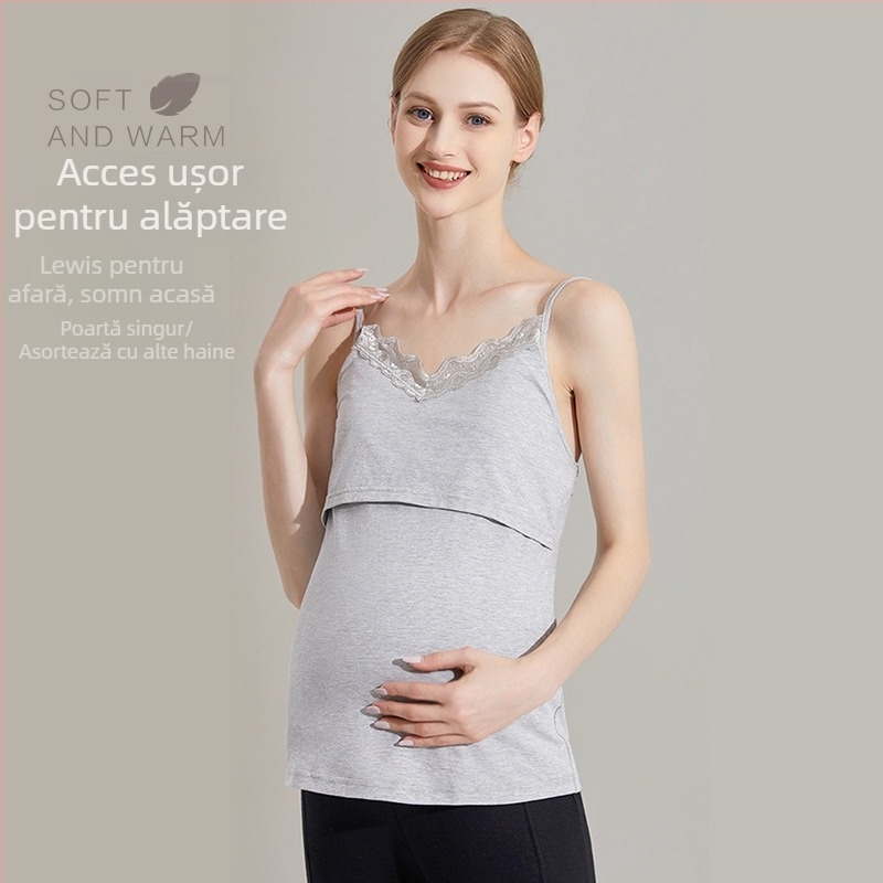 Top maternitate fără mâneci în stil sling, 95% bumbac, Spandex, guler rotund, primăvara 2024