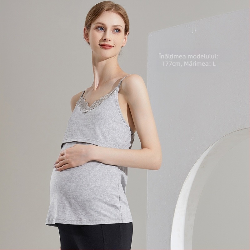 Top maternitate fără mâneci în stil sling, 95% bumbac, Spandex, guler rotund, primăvara 2024