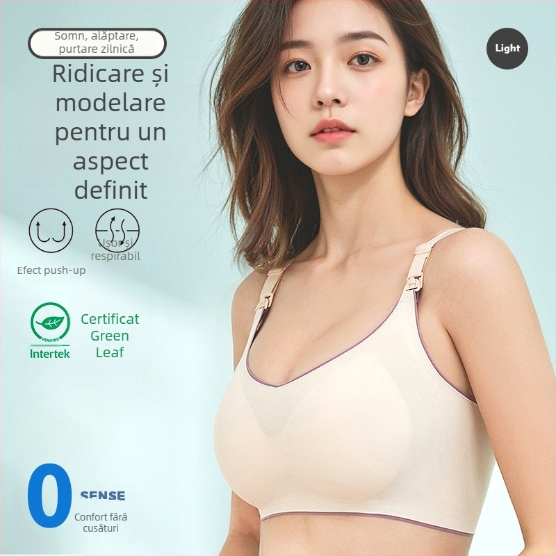 Sutien de alăptare fără sârmă, cu închidere frontală, material foarte elastic, cupe căptușite