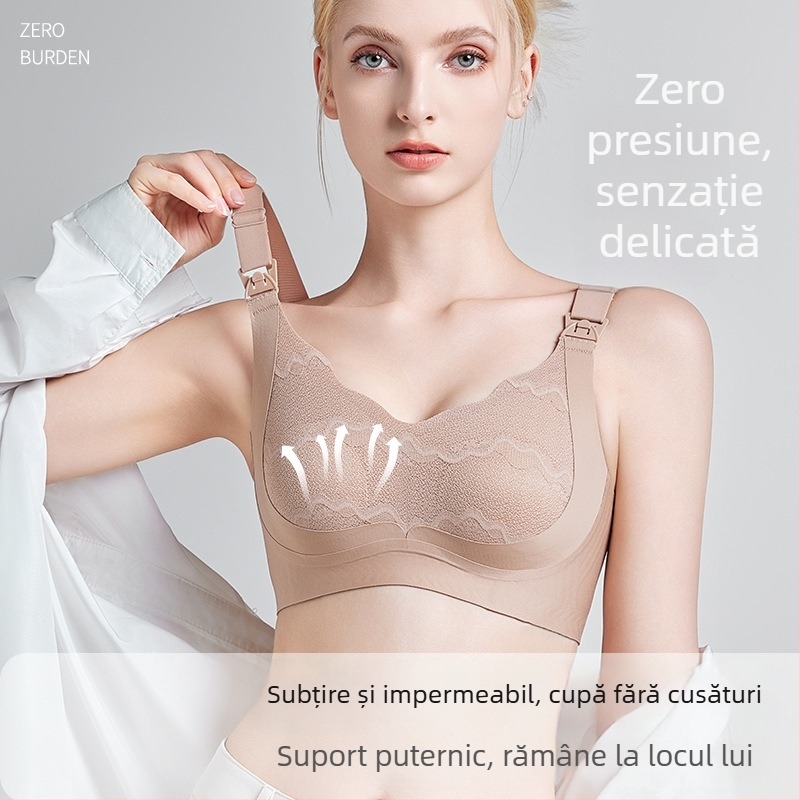  Sutien de maternitate pentru alăptare, mărime mare, anti-prolaps, subțire, cupă dintr-o singură bucată, închidere frontală, dantelă nylon