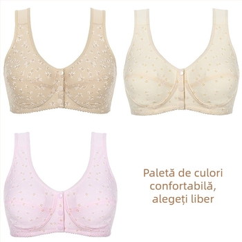 Sutien de alăptare fără sârmă, în stil vestă, cu închidere frontală, cupă 3/4, poliester-bumbac, respirabil și confortabil