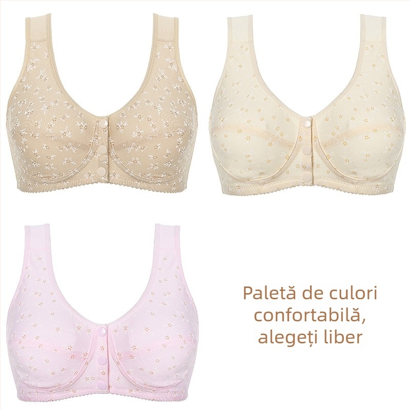 Sutien de alăptare fără sârmă, în stil vestă, cu închidere frontală, cupă 3/4, poliester-bumbac, respirabil și confortabil