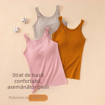 Top de alăptare toamnă-iarnă, cupe fixate, într-o singură piesă, din viscose, căptușit cu fleece, bretele duble, pentru gravide și alăptare